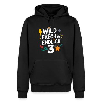Wild, Frech & Endlich 3 Jahre 3. Geburtstag - Männer Premium Bio Hoodie - Schwarz - Vorne - Nico (187cm)