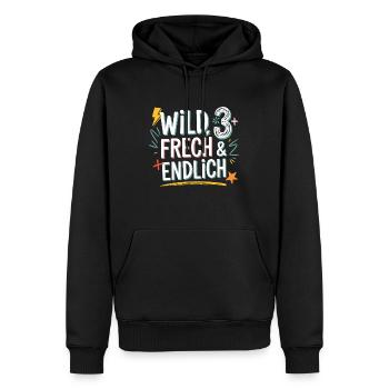 Wild, Frech & Endlich 3 Jahre 3. Geburtstag - Männer Premium Bio Hoodie - Schwarz - Vorne - Nico (187cm)