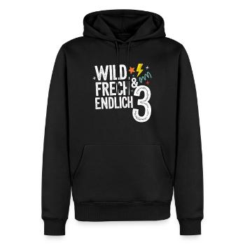 Sauvage, effronté et enfin 3 ans 3e anniversaire - Sweat à capuche Premium bio Homme - noir - Devant - Nico (187cm)