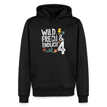 Wild, Cheeky & Finally 4 Years 4th Birthday - Men’s Premium Organic Hoodie - black - Front - Nico (187cm)