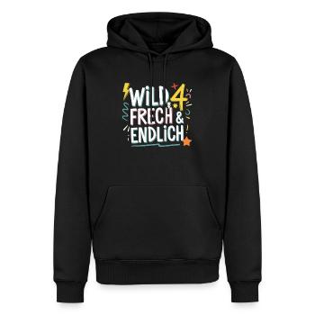 Wild, Cheeky & Finally 4 Years 4th Birthday - Men’s Premium Organic Hoodie - black - Front - Nico (187cm)