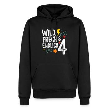 Wild, Cheeky & Finally 4 Years 4th Birthday - Men’s Premium Organic Hoodie - black - Front - Nico (187cm)