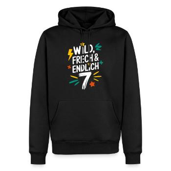 Sauvage, effronté et enfin 7 ans 7e anniversaire - Sweat à capuche Premium bio Homme - noir - Devant - Nico (187cm)