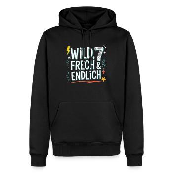 Sauvage, effronté et enfin 7 ans 7e anniversaire - Sweat à capuche Premium bio Homme - noir - Devant - Nico (187cm)
