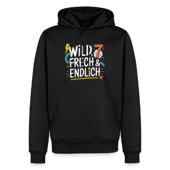 Sauvage, effronté et enfin 7 ans 7e anniversaire - Sweat à capuche Premium bio Homme - noir - Devant - Nico (187cm)