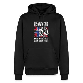 Norvège Pêche Dire Drôle Design - Sweat à capuche Premium bio Homme - noir - Devant - Nico (187cm)