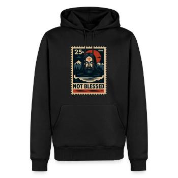 Dunkles Kunstmotiv mit nicht Jesus und Bergen - Männer Premium Bio Hoodie - Schwarz - Vorne - Nico (187cm)
