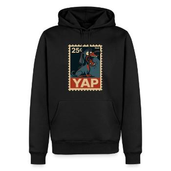 Comic Dackel auf Briefmarke mit Yap - Männer Premium Bio Hoodie - Schwarz - Vorne - Nico (187cm)