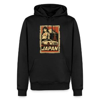 JDM Japan Retrodesign mit Auto und Mädchen - Männer Premium Bio Hoodie - Schwarz - Vorne - Nico (187cm)