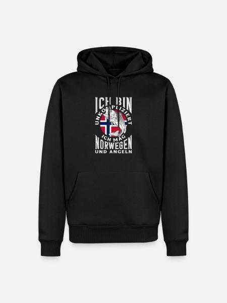 Norwegen Angeln Spruch Lustiges Design - Männer Premium Bio Hoodie - Schwarz