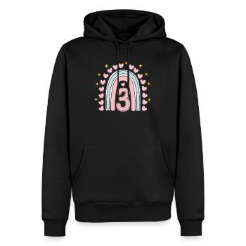 Coeur mignon 3ème anniversaire et design arc-en-ciel - Sweat à capuche Premium bio Homme - noir - Devant - Nico (187cm)