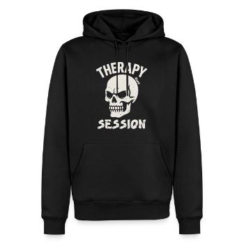 Totenkopf mit Spruch Therapie Sitzung - Männer Premium Bio Hoodie - Schwarz - Vorne - Nico (187cm)