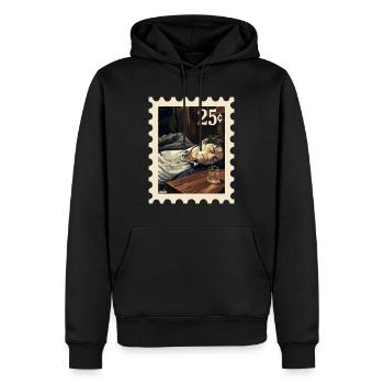 Homme dormant à côté d’un verre sur une table - Sweat à capuche Premium bio Homme - noir - Devant - Nico (187cm)