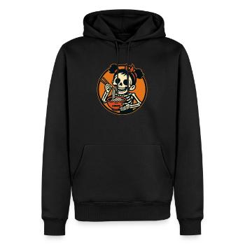 Squelette dessin animé fille mangeant des nouilles ramen - Sweat à capuche Premium bio Homme - noir - Devant - Nico (187cm)