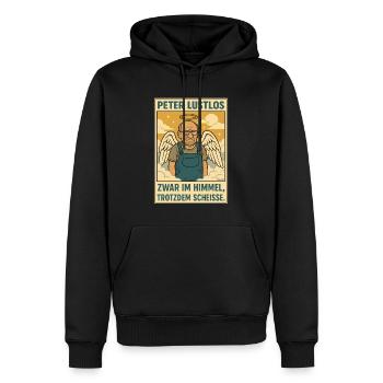 Peter Lustlos Engel mit Latzhose im Himmel - Männer Premium Bio Hoodie - Schwarz - Vorne - Nico (187cm)