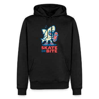 Requin de dessin animé avec planche à roulettes et dire - Sweat à capuche Premium bio Homme - noir - Devant - Nico (187cm)