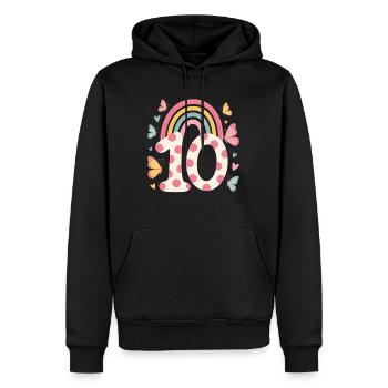 Papillon arc-en-ciel 10e anniversaire fille - Sweat à capuche Premium bio Homme - noir - Devant - Nico (187cm)
