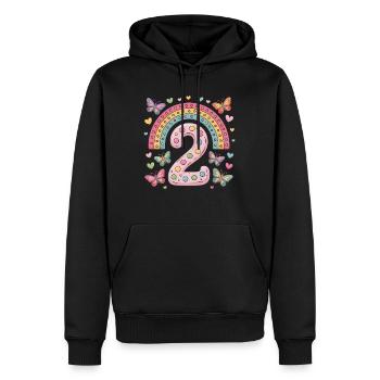 Papillon arc-en-ciel 2e anniversaire fille - Sweat à capuche Premium bio Homme - noir - Devant - Nico (187cm)