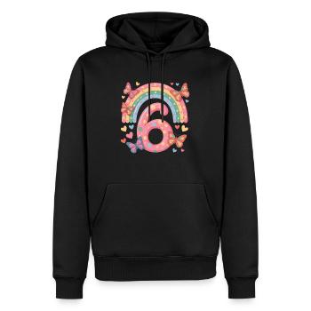 Regenbogen Schmetterling 6. Geburtstag Mädchen - Männer Premium Bio Hoodie - Schwarz - Vorne - Nico (187cm)