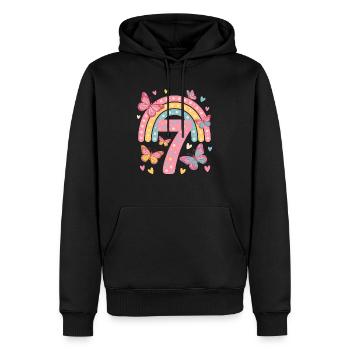 Regenbogen Schmetterling 7. Geburtstag Mädchen - Männer Premium Bio Hoodie - Schwarz - Vorne - Nico (187cm)