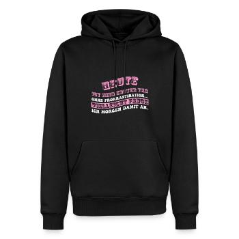 Heute ist mein erster Tag ohne Prokrastination... - Männer Premium Bio Hoodie - Schwarz - Vorne - Nico (187cm)