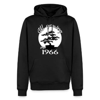 1966 Anniversaire Bonsaï arbre « Encore en croissance » Nebari - Sweat à capuche Premium bio Homme - noir - Devant - Nico (187cm)