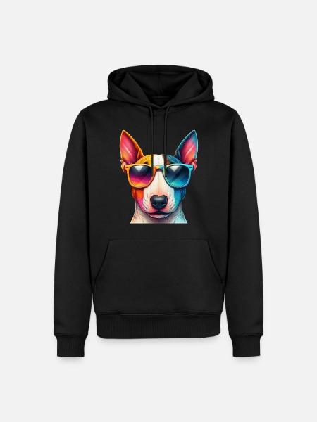 Bull Terrier coloré portant des lunettes de soleil - Sweat à capuche Premium bio Homme - noir