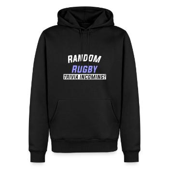 Random Rugby trivia incoming! - Männer Premium Bio Hoodie - Schwarz - Vorne - Nico (187cm)