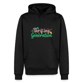 Thrift Shopper Thrifting Generation Thrift Store - Männer Premium Bio Hoodie - Schwarz - Vorne - Nico (187cm)