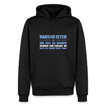 Hausmeister haben immer Recht - Männer Premium Bio Hoodie - Schwarz - Vorne - Nico (187cm)