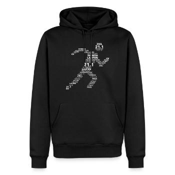 Demi-marathon mots 21.1KM Cour de route cadeau - Sweat à capuche Premium bio Homme - noir - Devant - Nico (187cm)