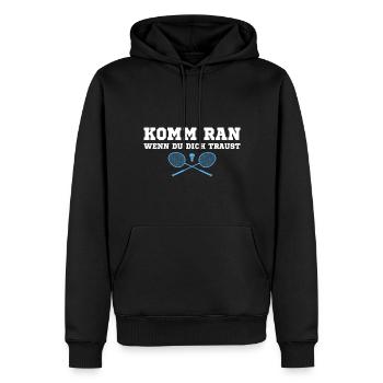 Komm ran wenn du dich traust Badminton Geschenk - Männer Premium Bio Hoodie - Schwarz - Vorne - Nico (187cm)
