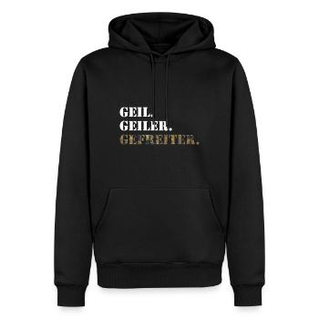 Geil. Geiler. Gefreiter. Bundeswehr Soldat - Männer Premium Bio Hoodie - Schwarz - Vorne - Nico (187cm)