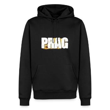 Prag - Männer Premium Bio Hoodie - Schwarz - Vorne - Nico (187cm)
