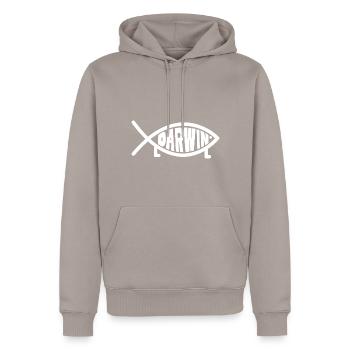 Darwin Poisson avec pattes - Jesus Fish - Sweat à capuche Premium bio Homme - taupe - Devant - Nico (187cm)