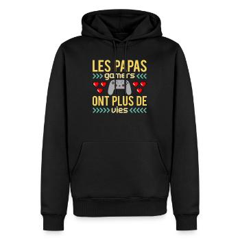 Cadeau papa gamer jeux vidéos gaming geek - Sweat à capuche Premium bio Homme - noir - Devant - Nico (187cm)