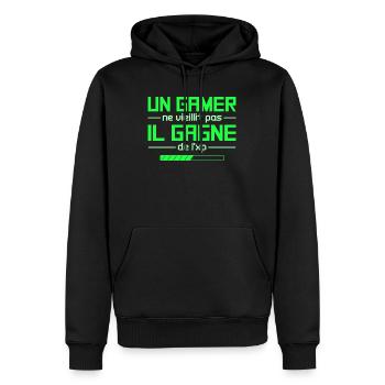 Un gamer ne vieillit pas il gagne de l'xp geek - Sweat à capuche Premium bio Homme - noir - Devant - Nico (187cm)