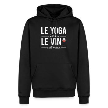 Le yoga c'est bien le vin c'est mieux humour apéro - Sweat à capuche Premium bio Homme - noir - Devant - Nico (187cm)
