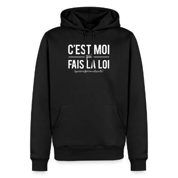 C'est moi qui fait la loi humour homme couple - Sweat à capuche Premium bio Homme - noir - Devant - Nico (187cm)