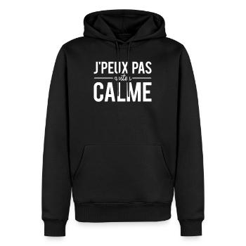 J'Peux Pas Rester Calme Nerveux Humour - Sweat à capuche Premium bio Homme - noir - Devant - Nico (187cm)