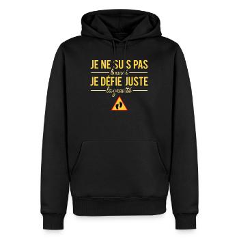 Je ne suis pas bourré je défie la gravité humour - Sweat à capuche Premium bio Homme - noir - Devant - Nico (187cm)