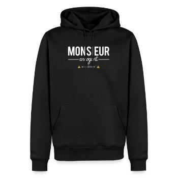 Monsieur arrogant ne pas déranger humour - Sweat à capuche Premium bio Homme - noir - Devant - Nico (187cm)