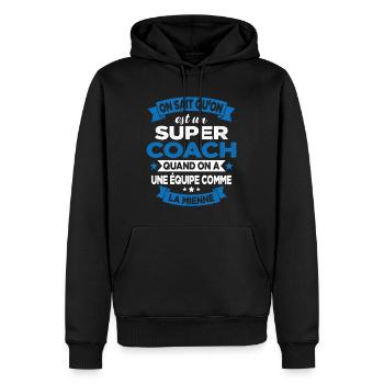 On Sait Qu'on Est Un Super Coach - Sweat à capuche Premium bio Homme - noir - Devant - Nico (187cm)