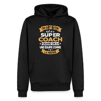 On Sait Qu'on Est Un Super Coach - Sweat à capuche Premium bio Homme - noir - Devant - Nico (187cm)