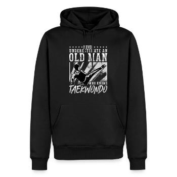 Le taekwondo ne sous-estime jamais un vieil homme combattant - Sweat à capuche Premium bio Homme - noir - Devant - Nico (187cm)
