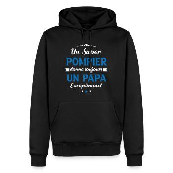 Pompier futur papa sapeur pompier anniversaire - Sweat à capuche Premium bio Homme - noir - Devant - Nico (187cm)