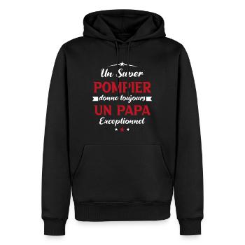 Pompier futur papa sapeur pompier anniversaire - Sweat à capuche Premium bio Homme - noir - Devant - Nico (187cm)
