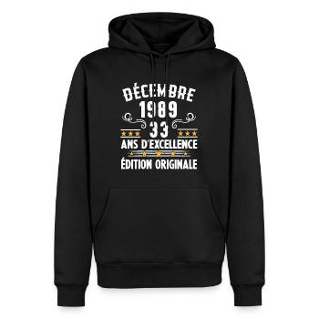 33 Ans Anniversaire Vintage Né(e) en Décembre 1989 - Sweat à capuche Premium bio Homme - noir - Devant - Nico (187cm)
