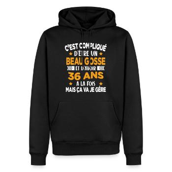 Beau Gosse et D'avoir 36 Ans Cadeau d'anniversaire - Sweat à capuche Premium bio Homme - noir - Devant - Nico (187cm)