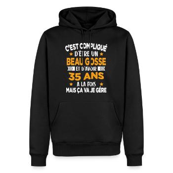 Beau Gosse et D'avoir 35 Ans Cadeau d'anniversaire - Sweat à capuche Premium bio Homme - noir - Devant - Nico (187cm)